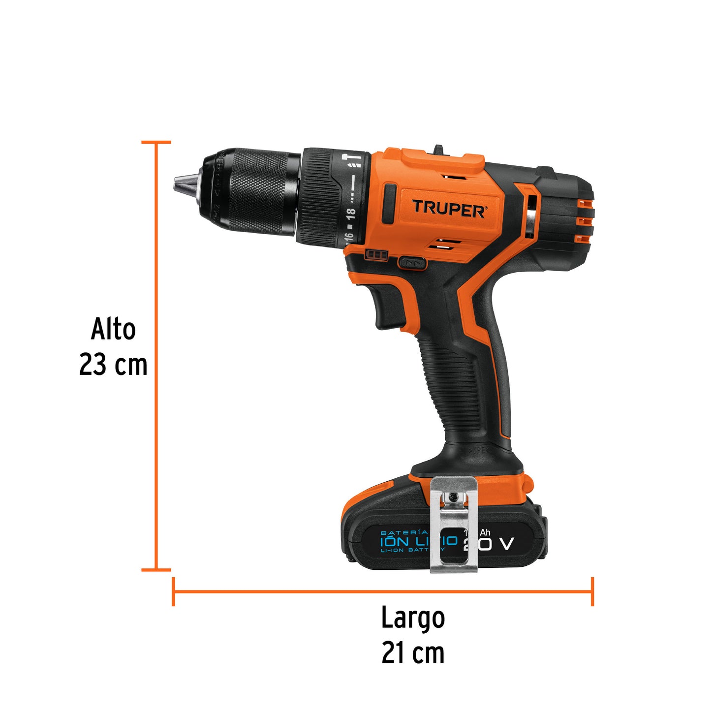 Taladro Inalámbrico 20 V Truper Cod 11020 ROTI-20A-2 batería ión Litio 1/2 220V