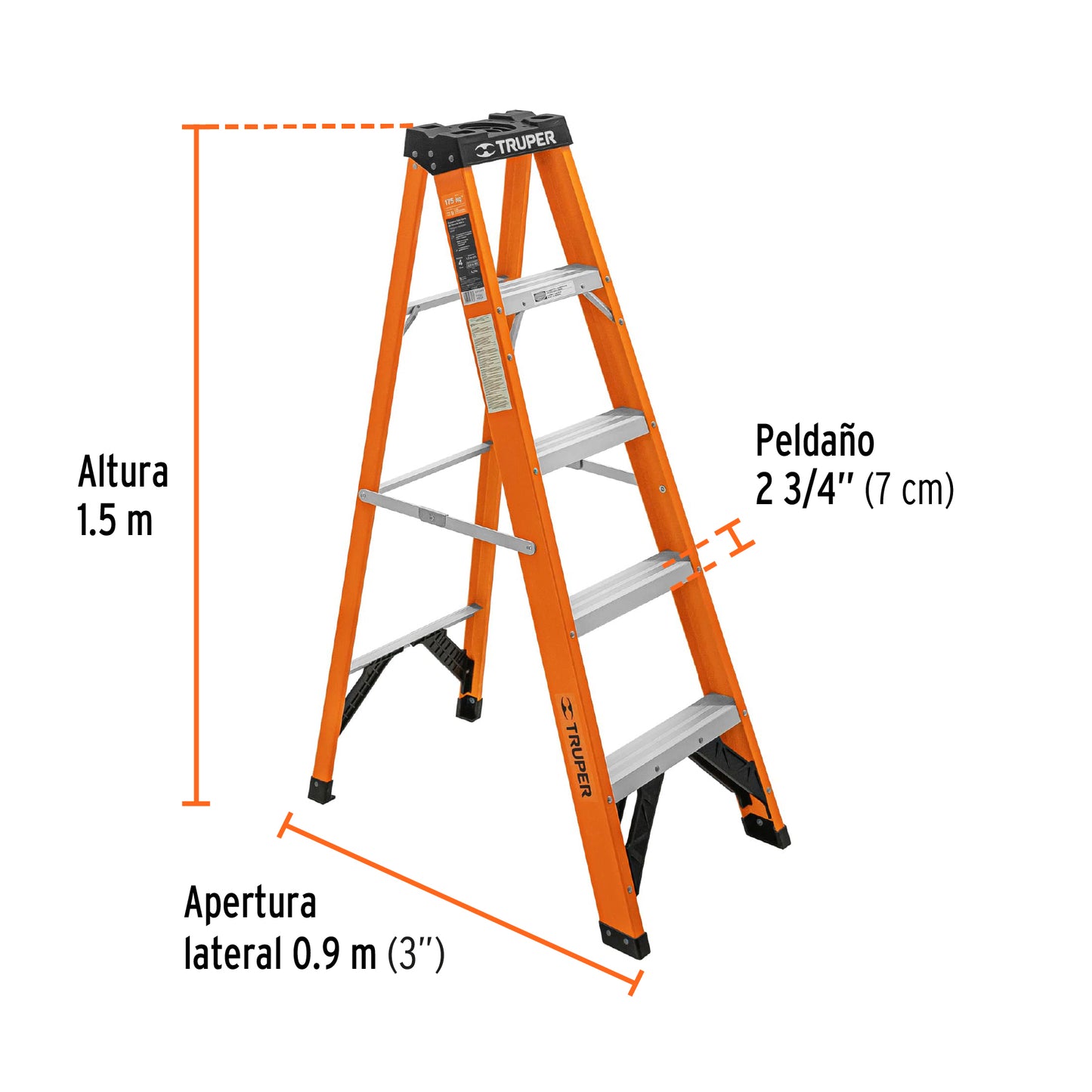 Escalera de Tijera Truper Cod 100224 EST-24FV tipo II 4 peldaños Fibra de Vidrio