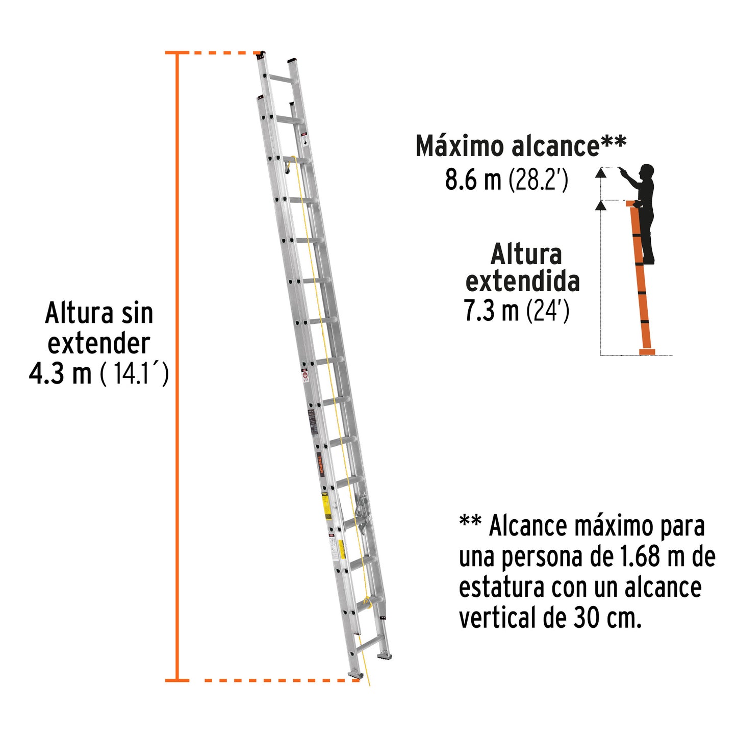 Escalera Telescopica Truper Cod 16748 ESE-28 tipo III 28 peldaños