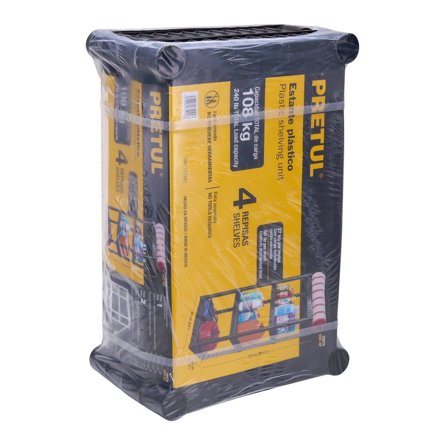 Estante Plástico 4 repisas Pretul Cod 25075 EST-4P Cap. 27 kg 123x36x56
