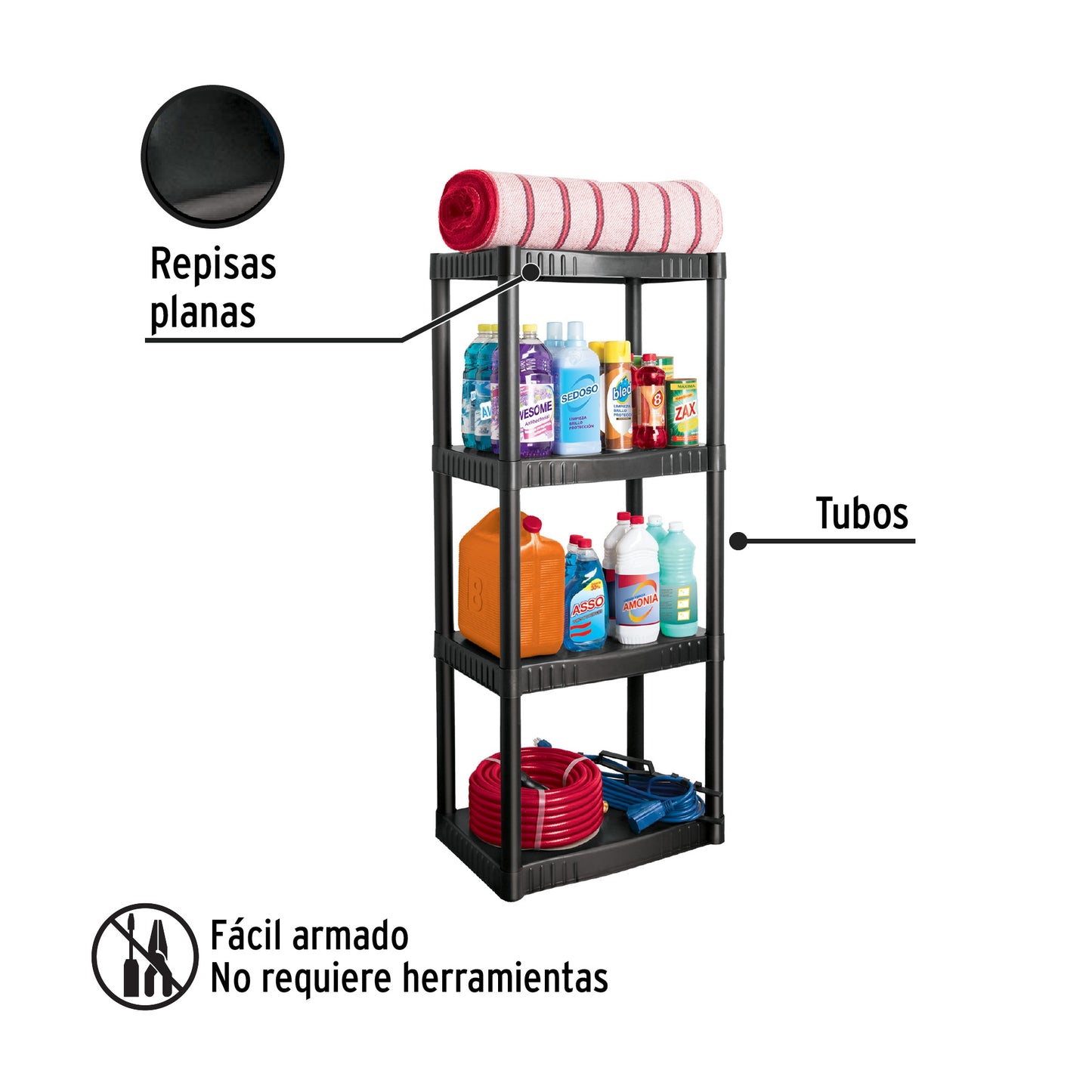 Estante Plástico 4 repisas Pretul Cod 25075 EST-4P Cap. 27 kg 123x36x56