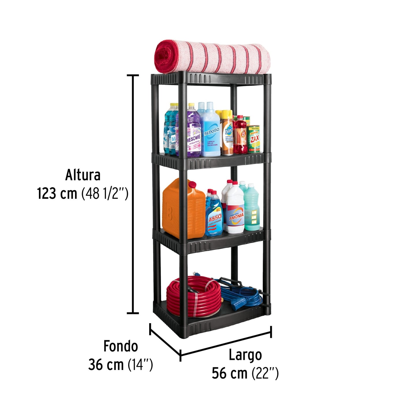 Estante Plástico 4 repisas Pretul Cod 25075 EST-4P Cap. 27 kg 123x36x56