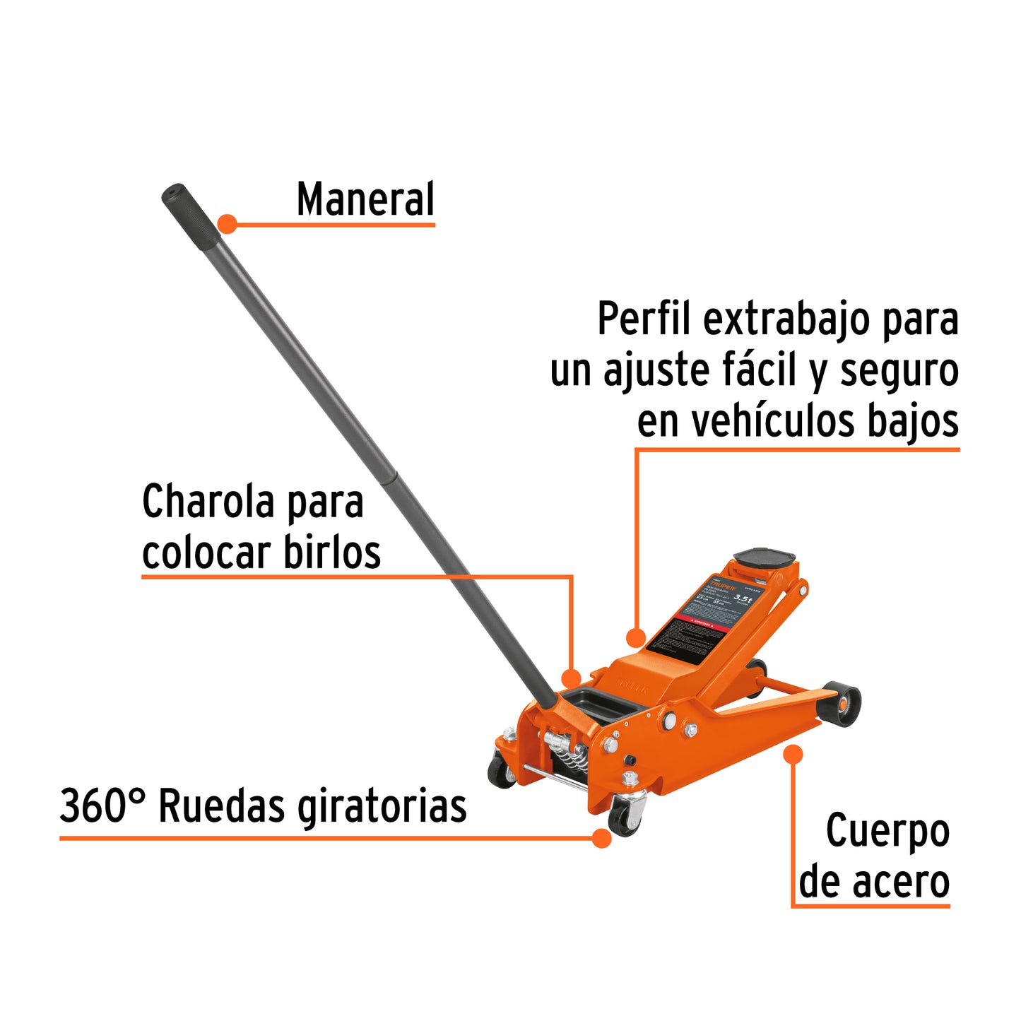 Gato Hidráulico Truper Cod 14802 GAPRO-3.5PB de patín 3.5t profesional, elev rápida