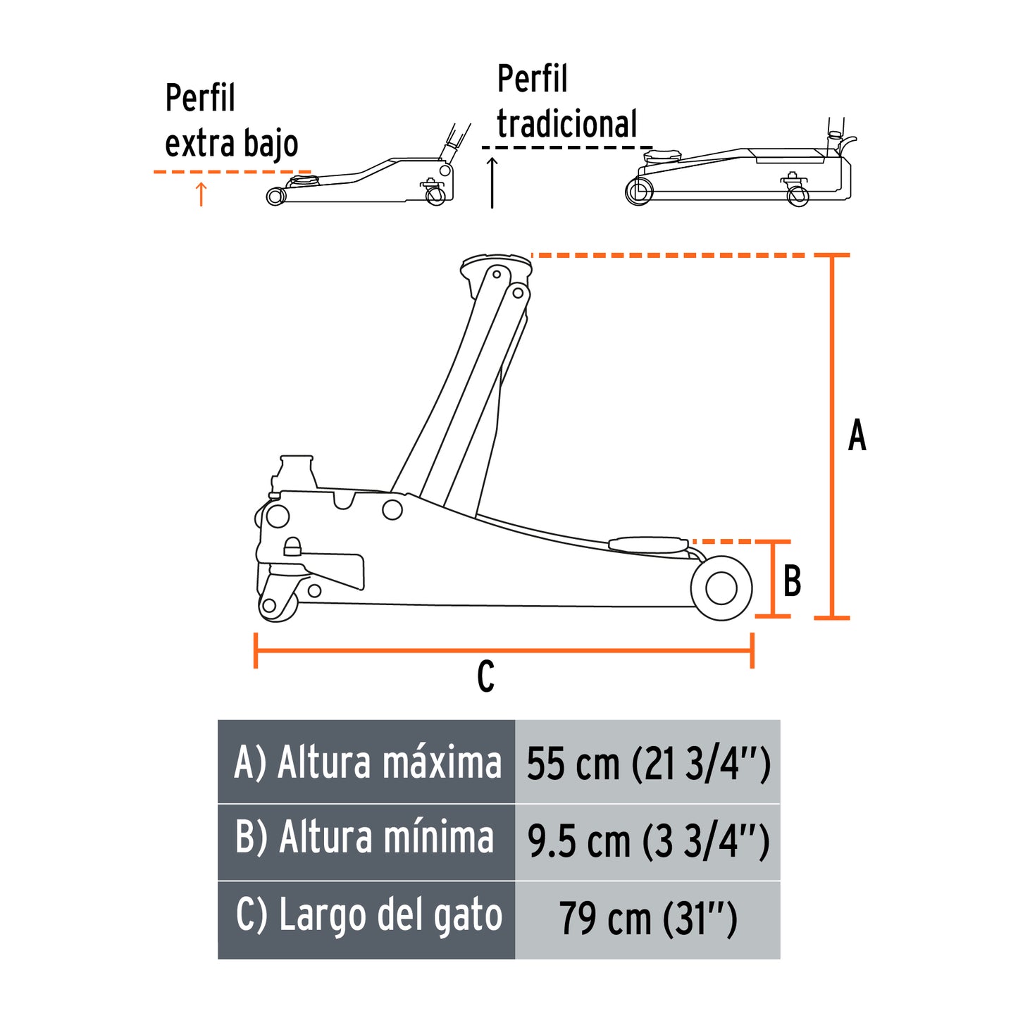 Gato Hidráulico Truper Cod 14802 GAPRO-3.5PB de patín 3.5t profesional, elev rápida