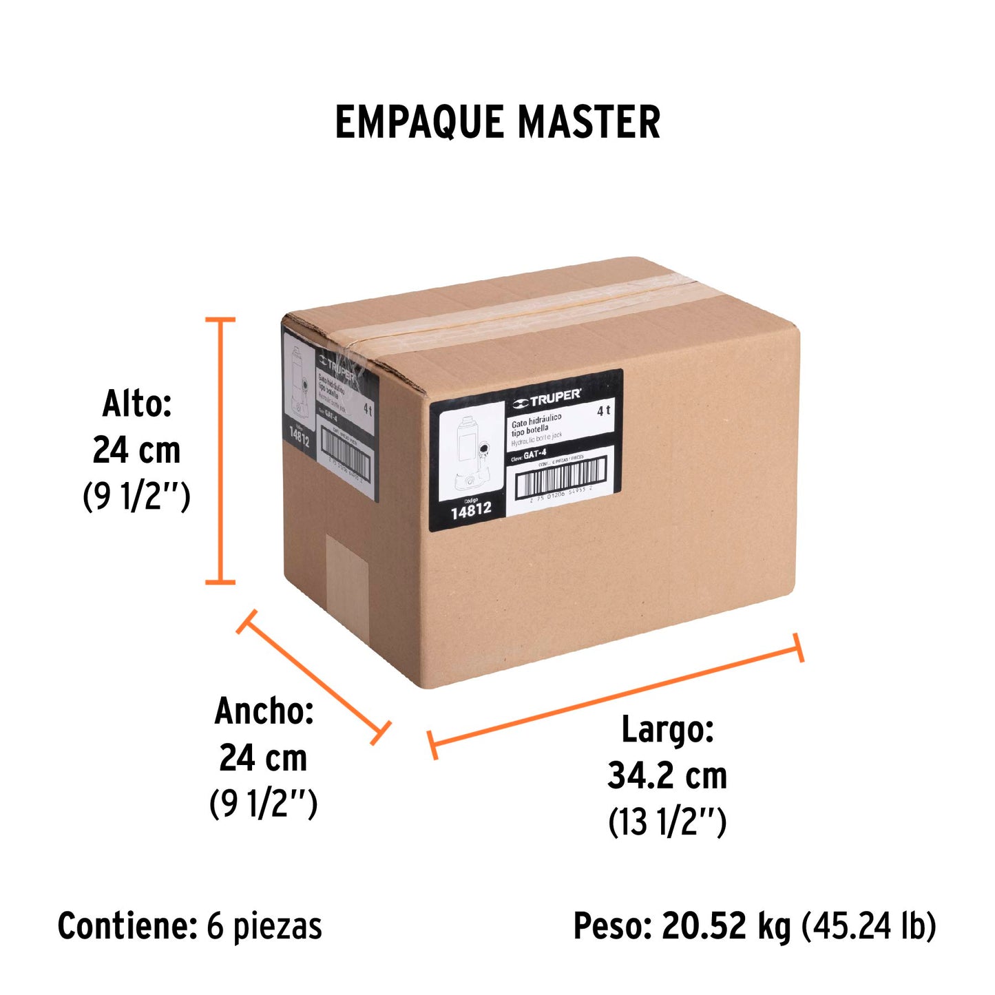 Gato Hidráulico botella Truper Cod 14812 GAT-4 de 4 Ton