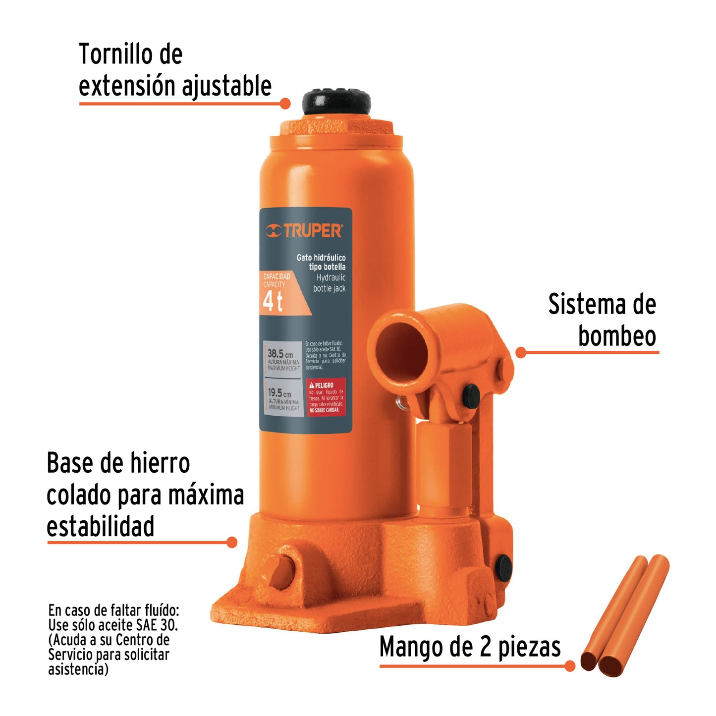 Gato Hidráulico botella Truper Cod 14812 GAT-4 de 4 Ton