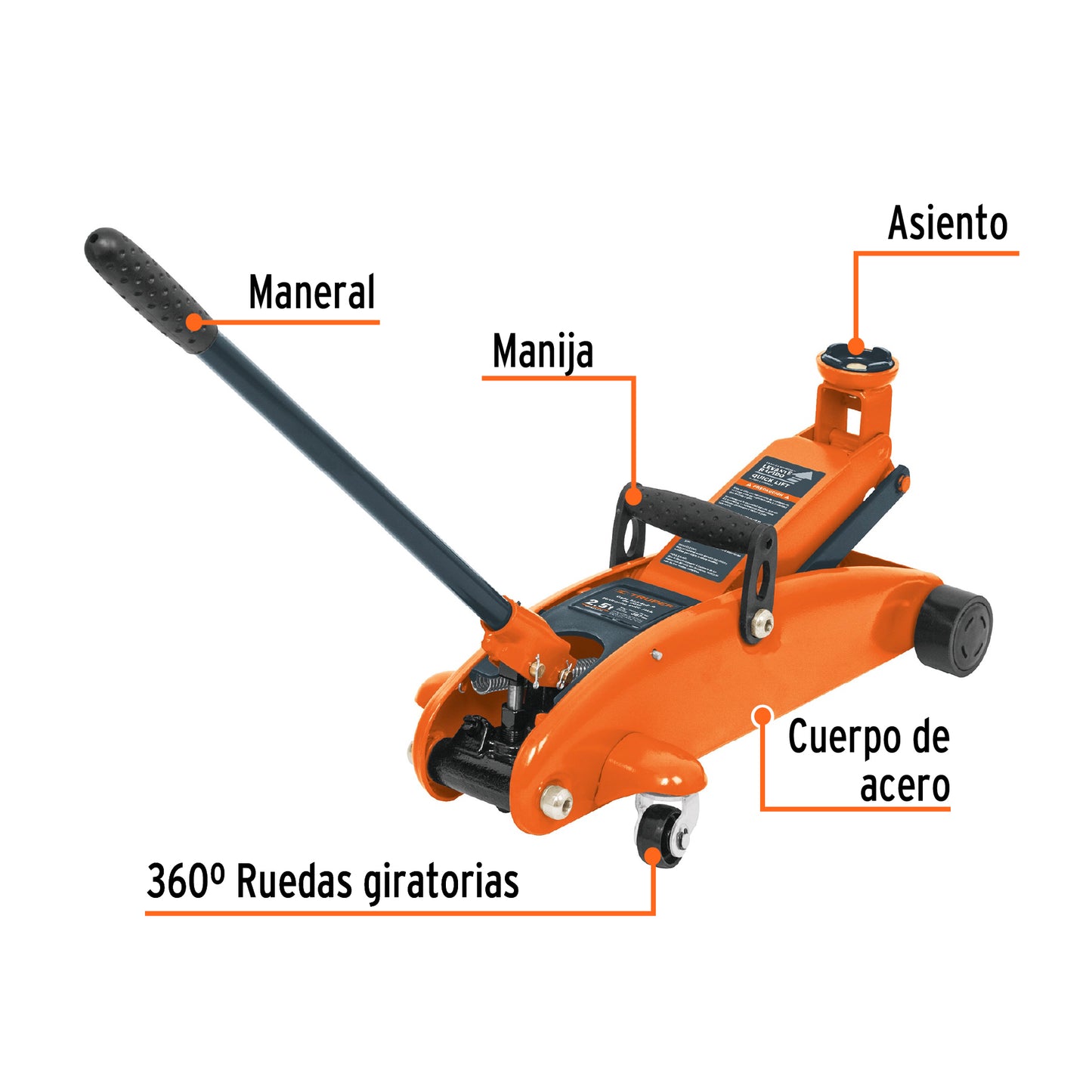 Gato Hidráulico patin Truper Cod 14946 GAPA-250 2.5t 57 movimientos maletín