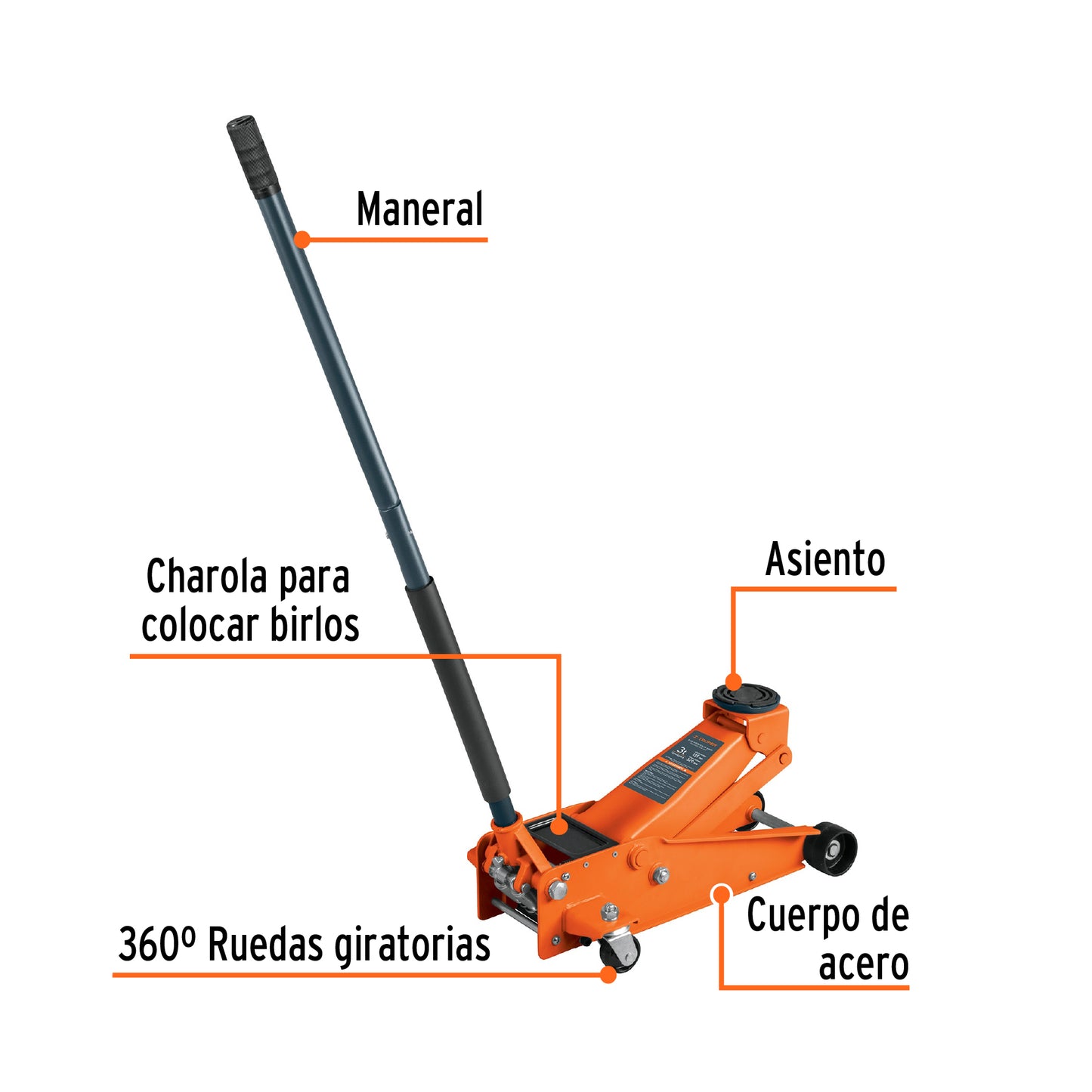 Gato Hidráulico Truper Cod 14949 GAPRO-300 de patín 3t profesional, elev rápida
