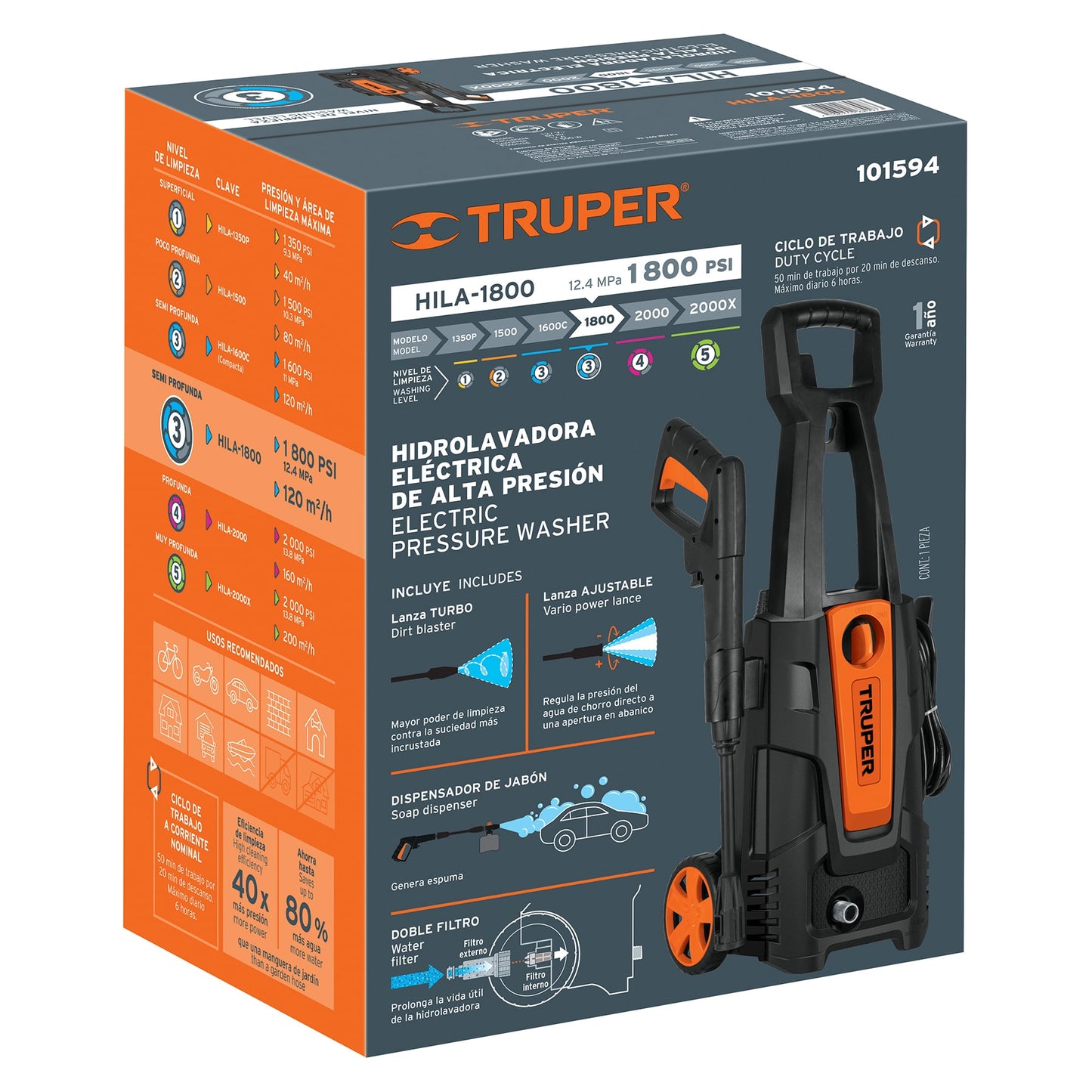 Hidrolavadora eléctrica 1800 PSI truper Cod 103339 HILA-1800-2 220V