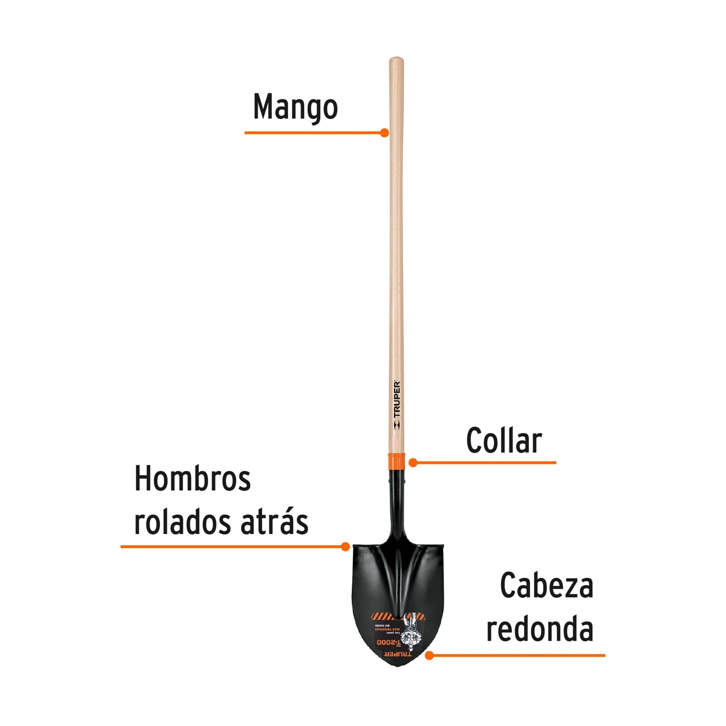 Pala redonda T-2000 Truper Cod 17175 PRL-P mango largo 45"