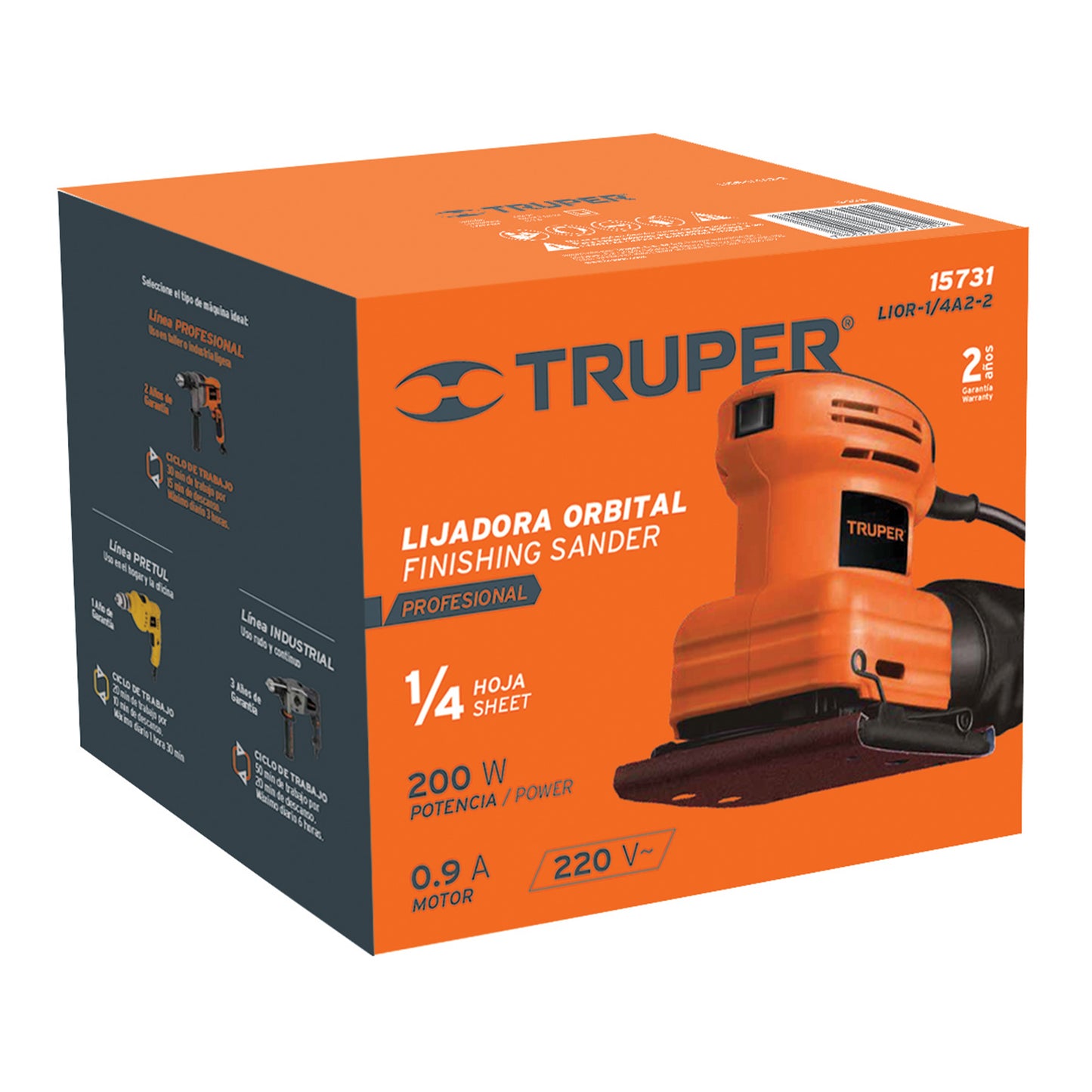 Lijadora orbital Truper Cod 15731 LIOR-1/4A2-2 1/4 hoja profesional 220 V 200 W
