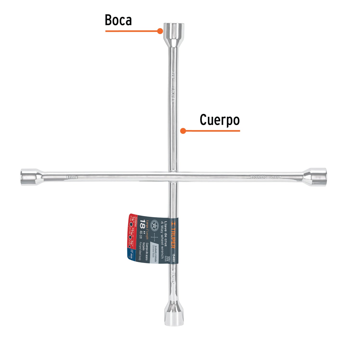 Llave de cruz 18 truper Cod 15480 LLCR-18 pulida y cromada