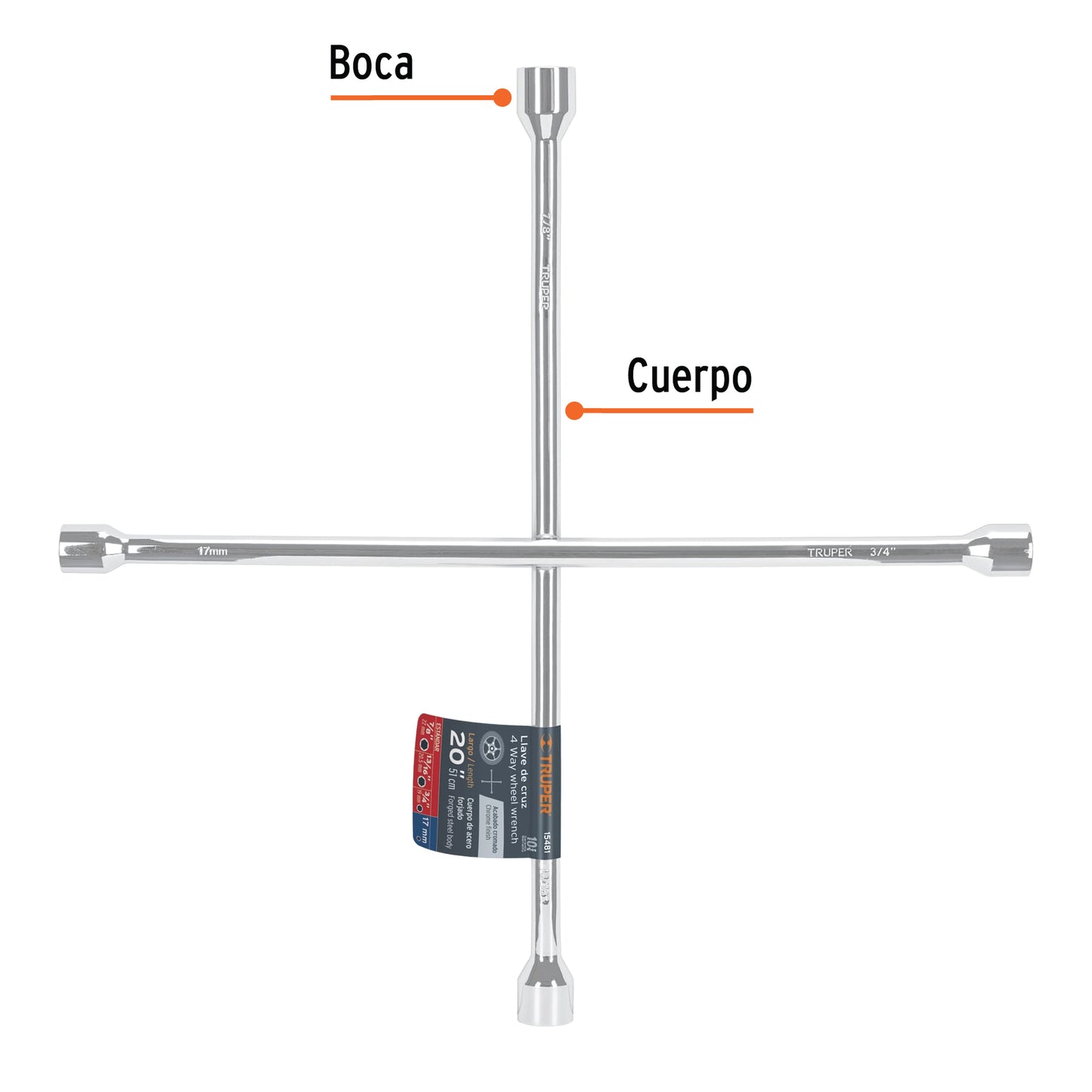 Llave de cruz 20 truper Cod 15481 LLCR-20 pulida y cromada