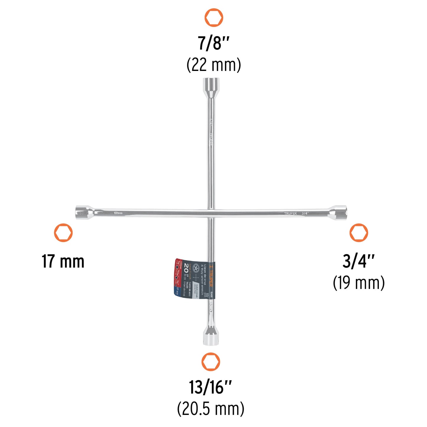 Llave de cruz 20 truper Cod 15481 LLCR-20 pulida y cromada