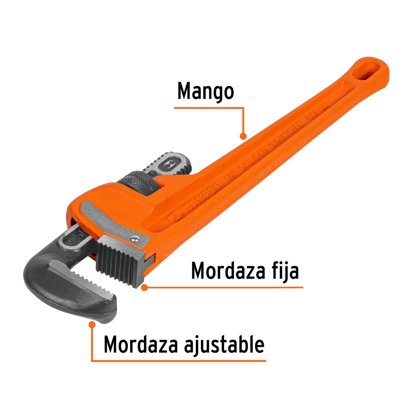 Llave stilson 18" Truper Cod 15839 STI-18 cuerpo robusto de hierro dúctil