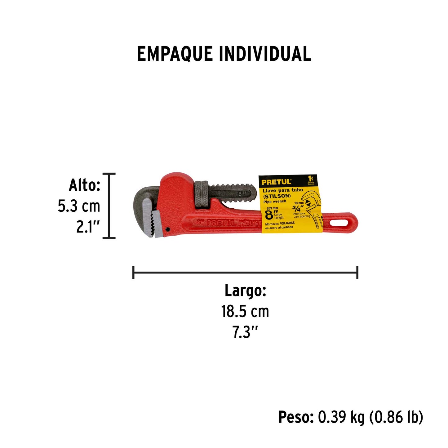 Llave stilson 8" Pretul Cod 22010 STI-8P cuerpo de hierro maleable