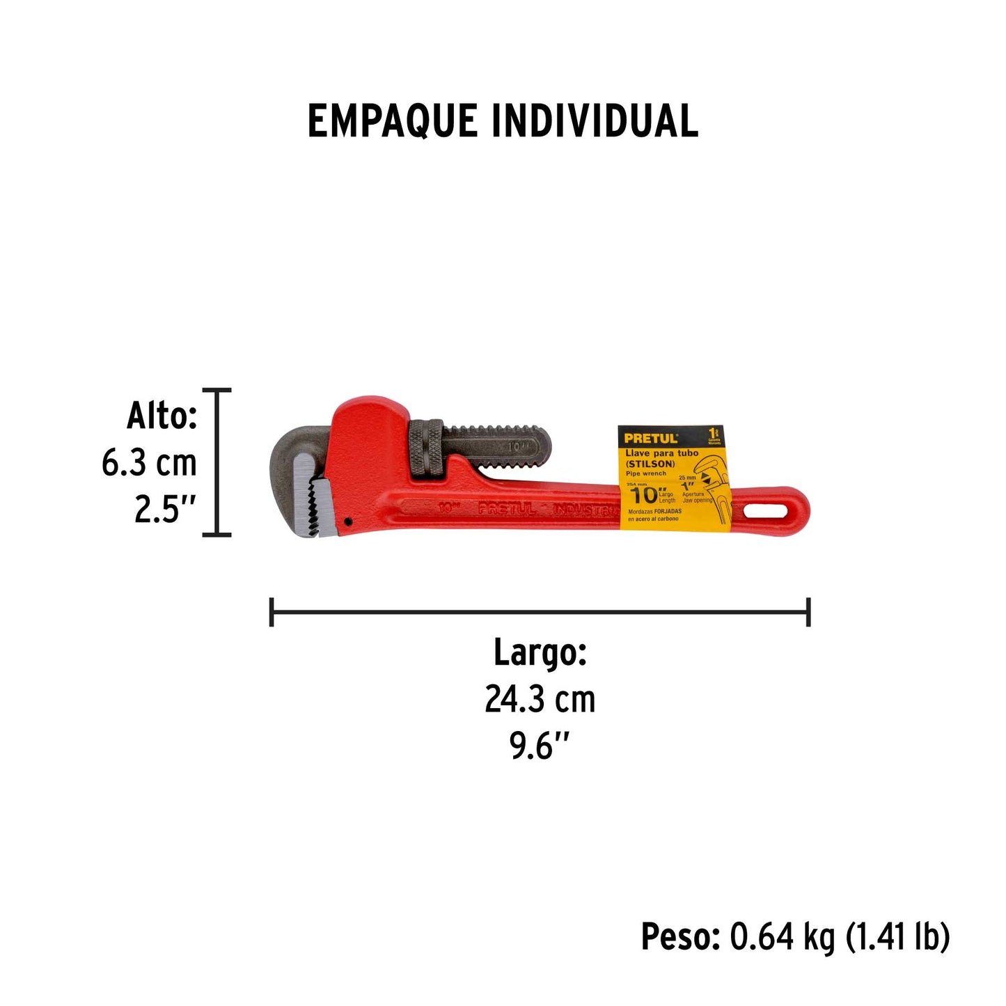 Llave stilson 10" Pretul Cod 22011 STI-10P cuerpo de hierro maleable