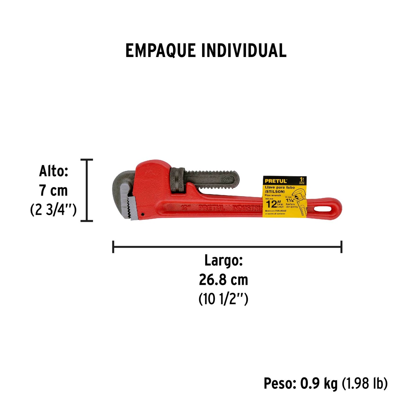 Llave stilson 12" Pretul Cod 22012 STI-12P cuerpo de hierro maleable