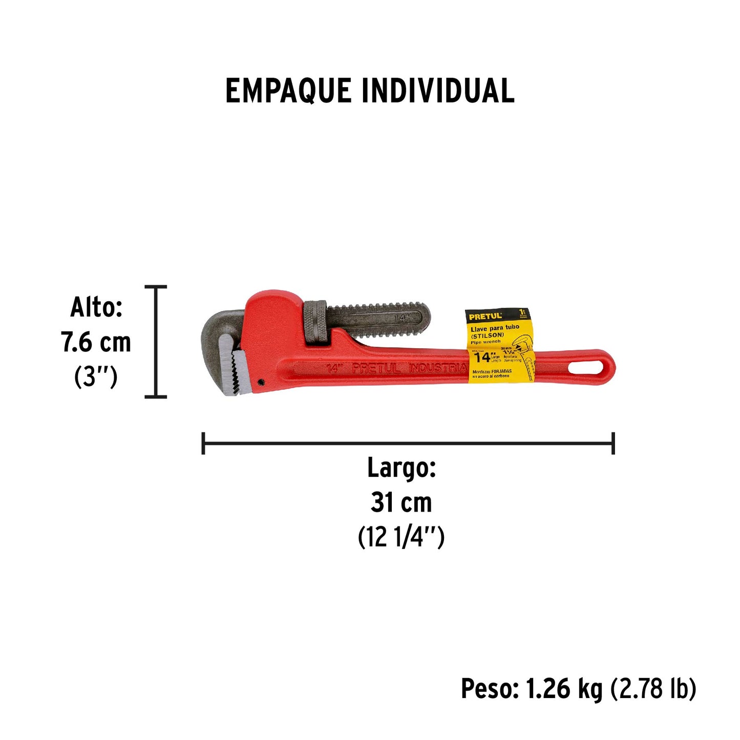 Llave stilson 14" Pretul Cod 22013 STI-14P cuerpo de hierro maleable