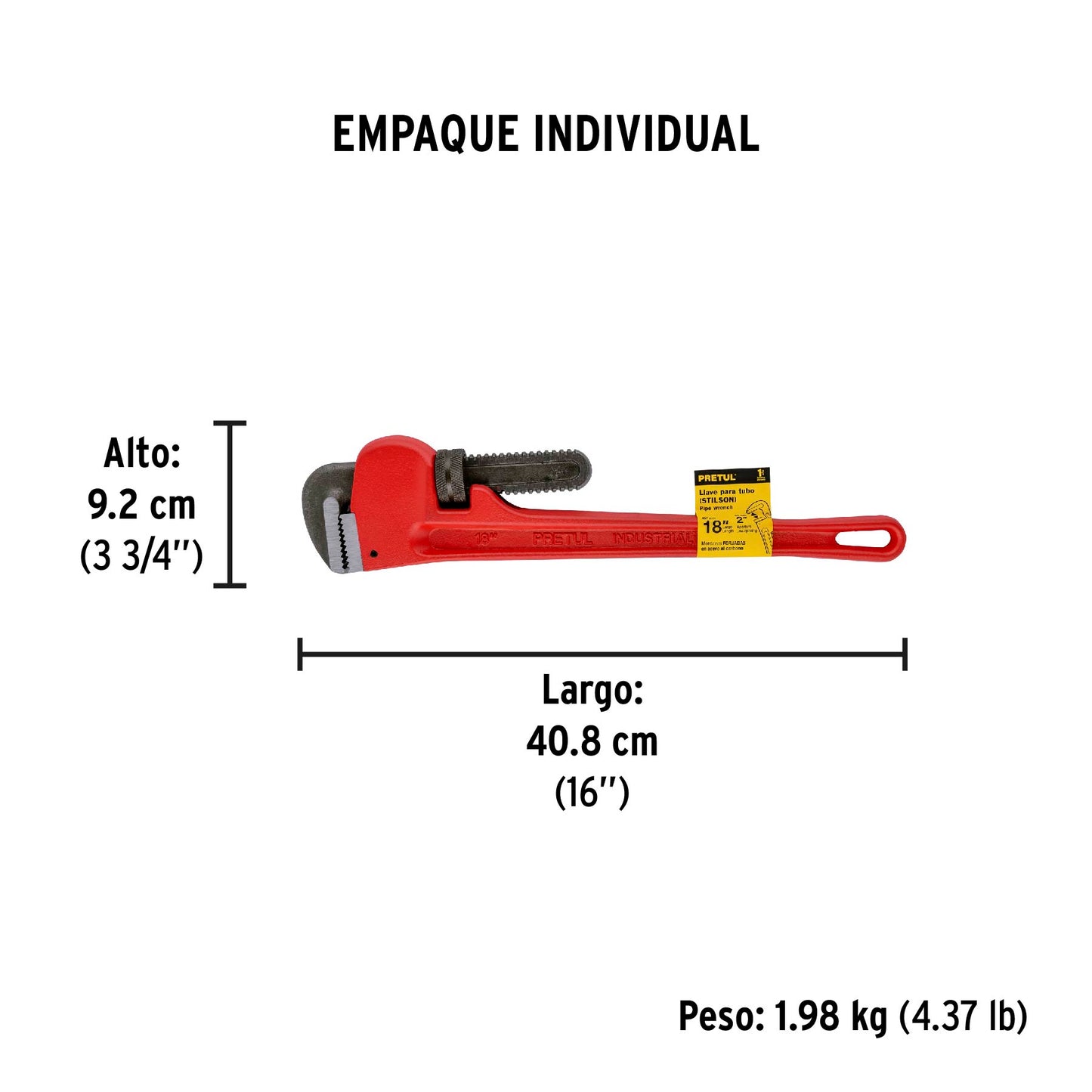 Llave stilson 18" Pretul Cod 22014 STI-18P cuerpo de hierro maleable