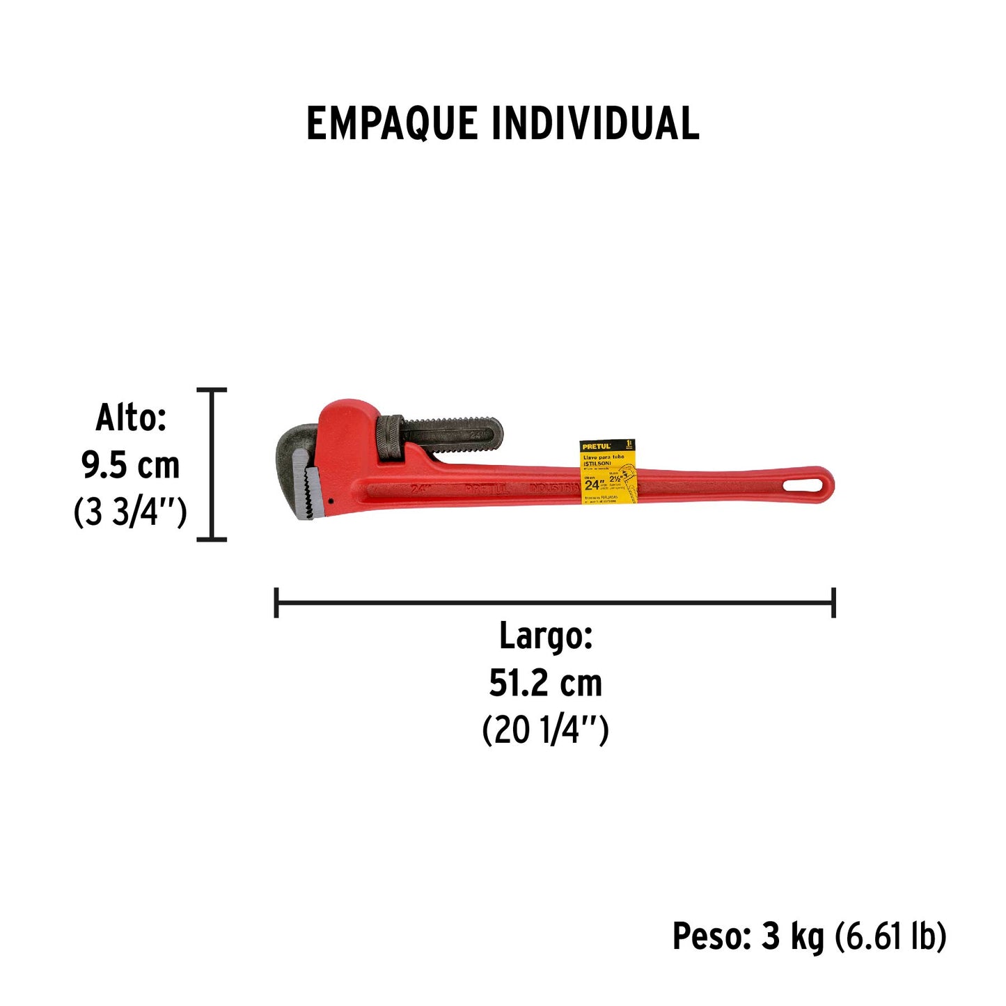 Llave stilson 24" Pretul Cod 22015 STI-24P cuerpo de hierro maleable