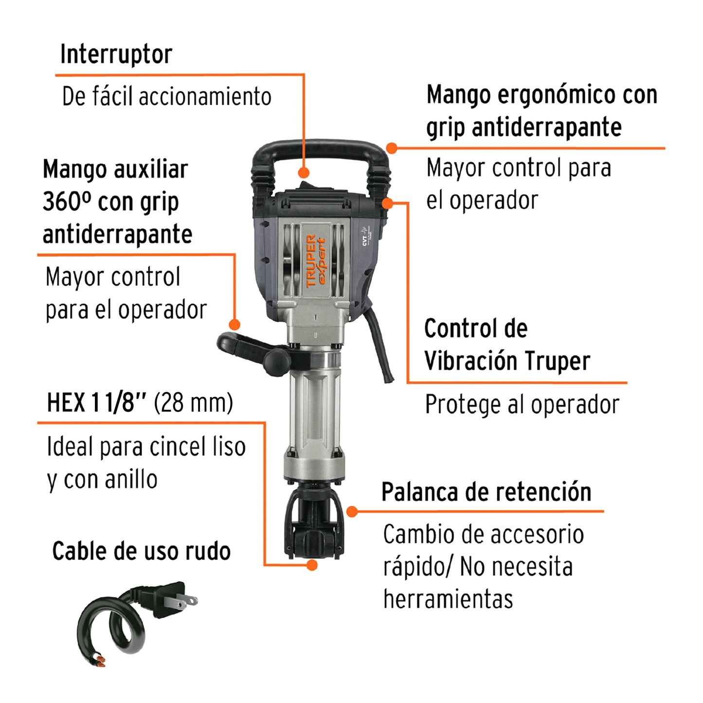 Martillo demoledor HEX 20kg Truper Expert Cod 102468 MADE-20NX-2 55J 1600W