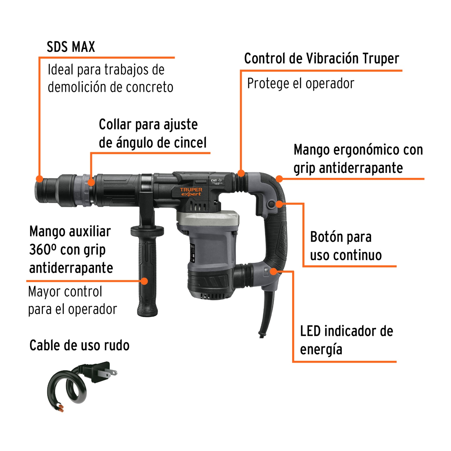 Martillo demoledor SDS 6kg Truper Expert Cod 102470 MADE-6NX-2 14J 1200W 220V