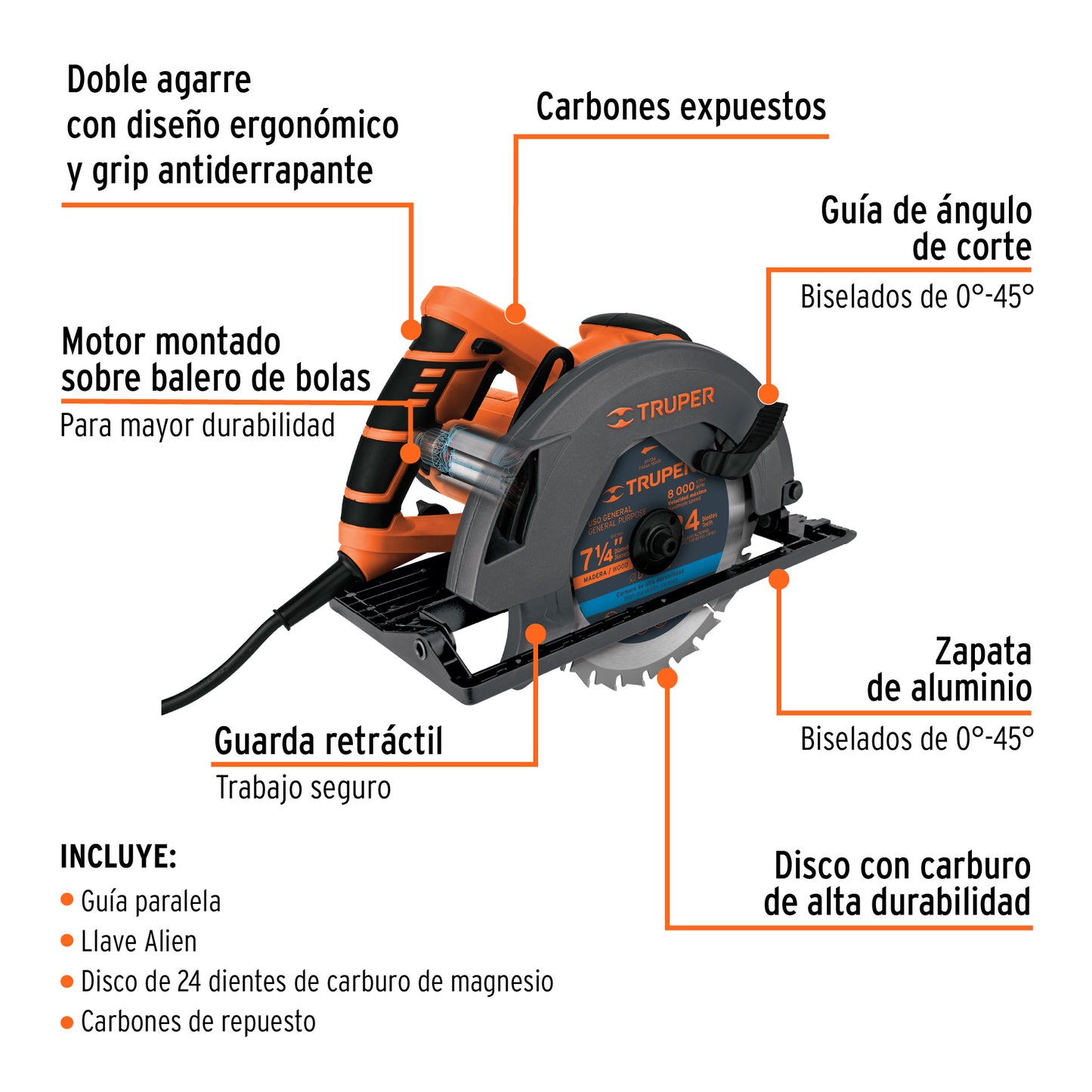 Sierra Circular 7-1/4" Truper Cod 11005 SICI-7-1/4A3-2 Profesional 220V 1500W