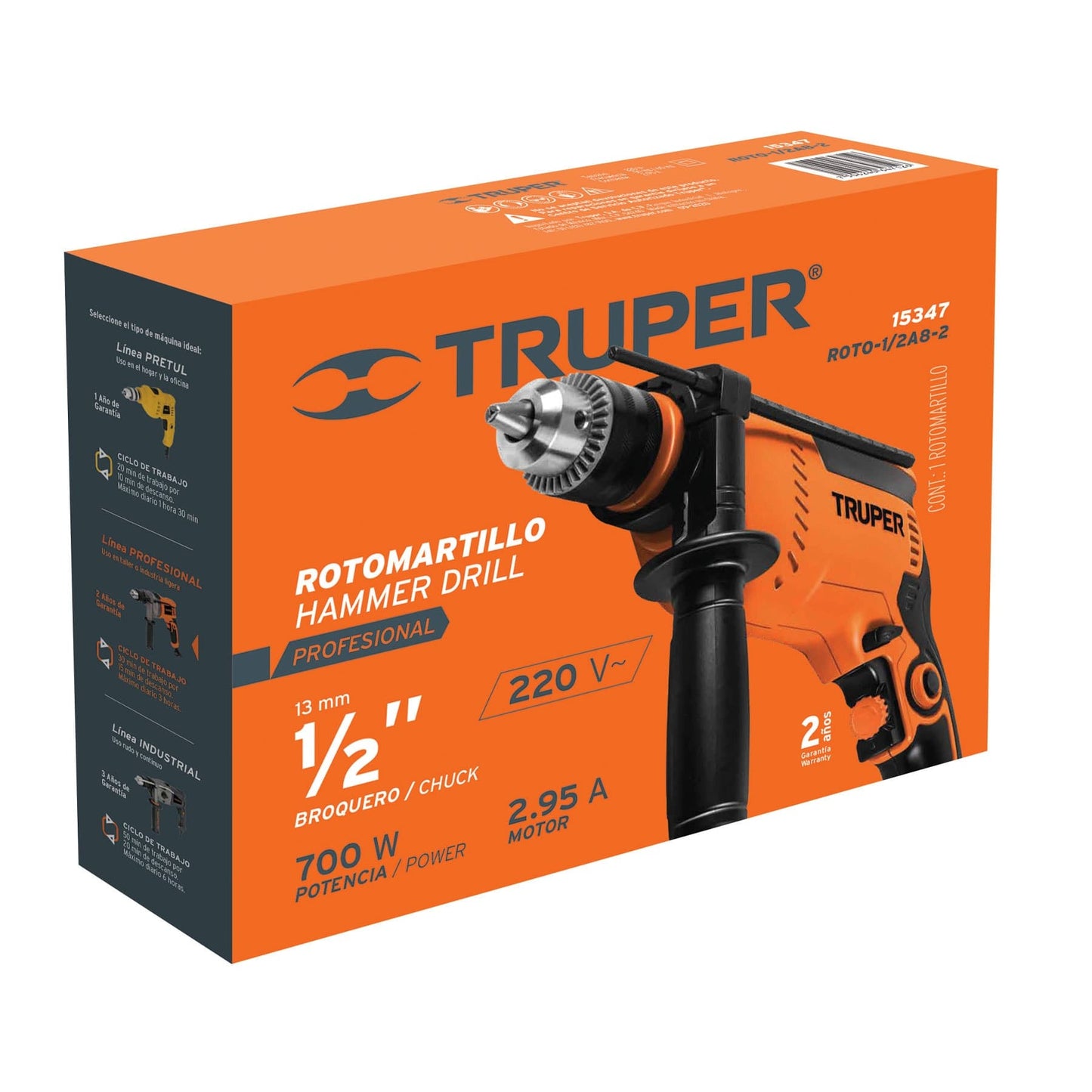 Rotomartillo 1/2" Truper Cod 15347 ROTO-1/2A8-2 profesional 220V 700W