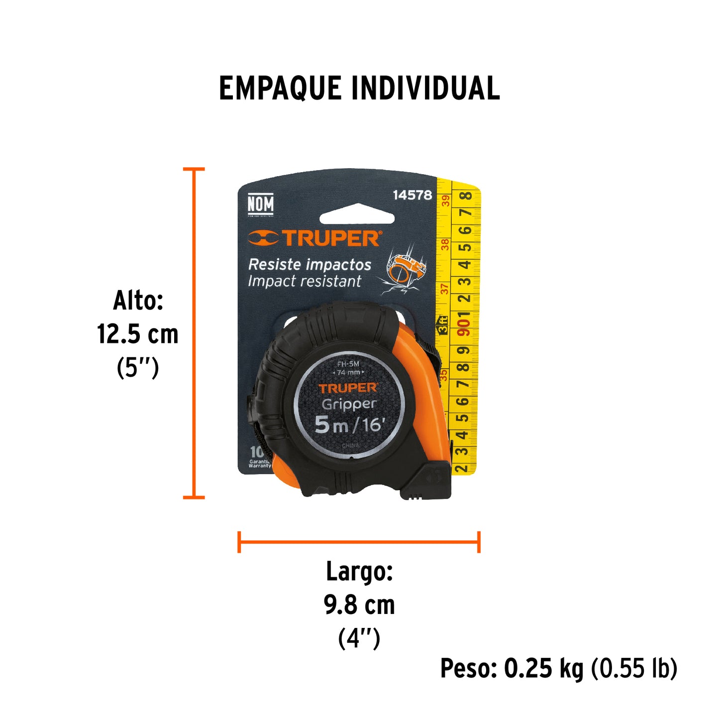 Wincha - Flexómetro Gripper Truper Cod 14578 FH-5M contra impactos 5 m cinta 19 mm