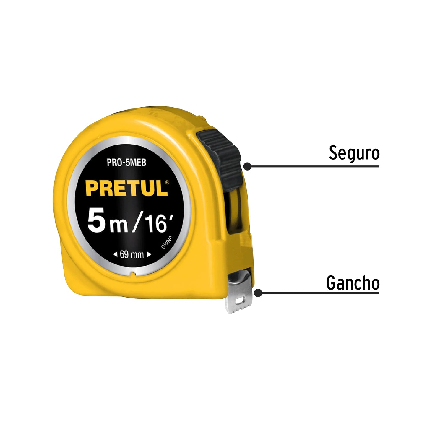 Wincha - Flexómetro amarillo Pretul Cod 21606 PRO-5MEB 5 m cinta 19 mm en tarjeta