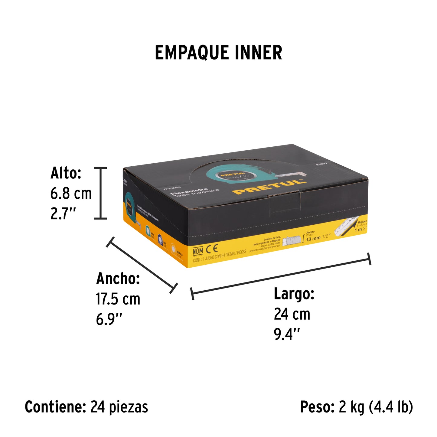 Winchas - Flexómetro 3m cinta 13mm Pretul Cod 21607 PRO-3MEC display box con 24 pzas, precio por unidad