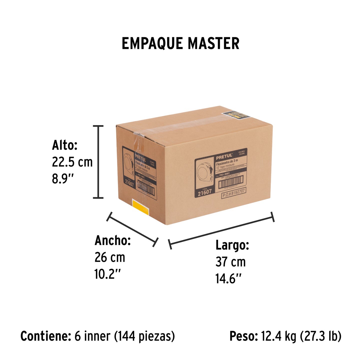 Winchas - Flexómetro 3m cinta 13mm Pretul Cod 21607 PRO-3MEC display box con 24 pzas, precio por unidad