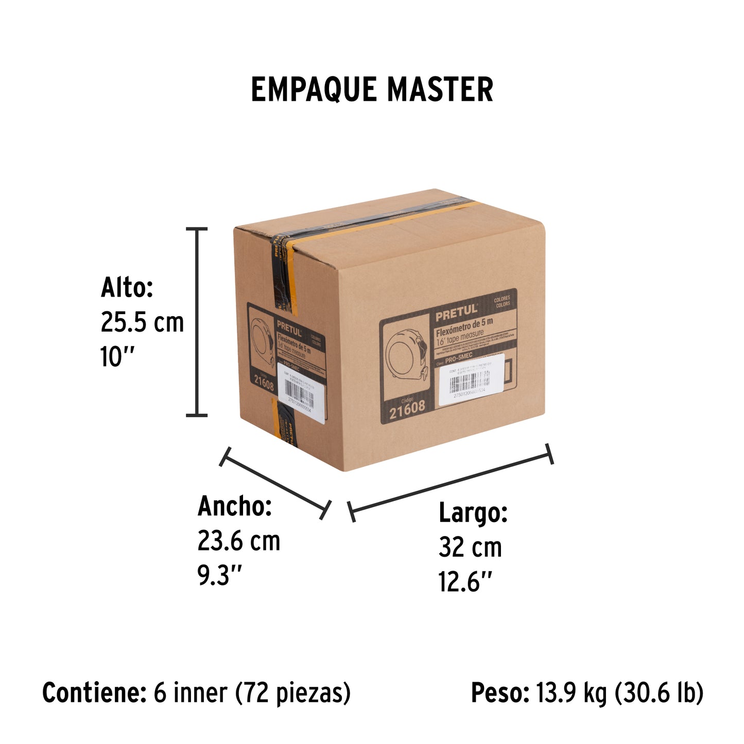 Winchas - Flexómetro 5m cinta 19mm Pretul Cod 21608 PRO-5MEC display box con 12 pzas, precio por unidad