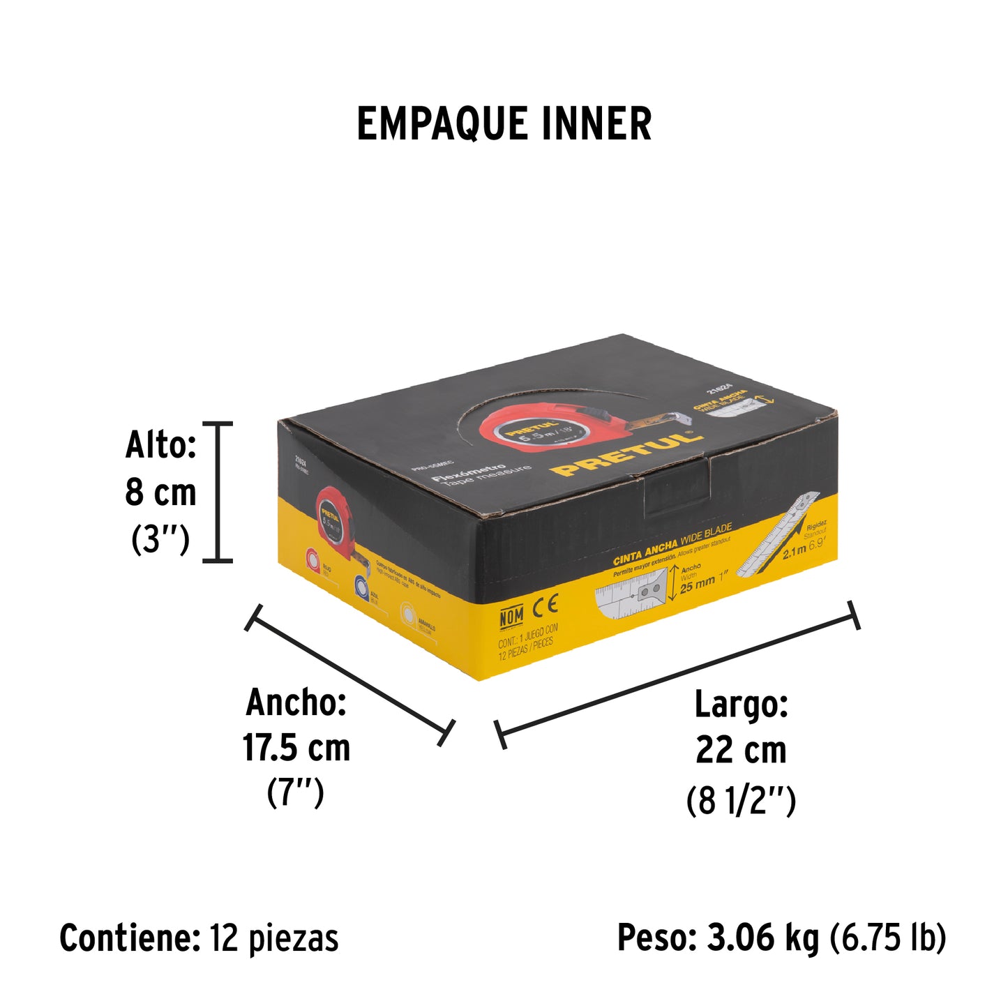Winchas - Flexómetro 5.5m cinta 25mm Pretul Cod 21624 PRO-55MEC display box con 12 pzas, precio por unidad