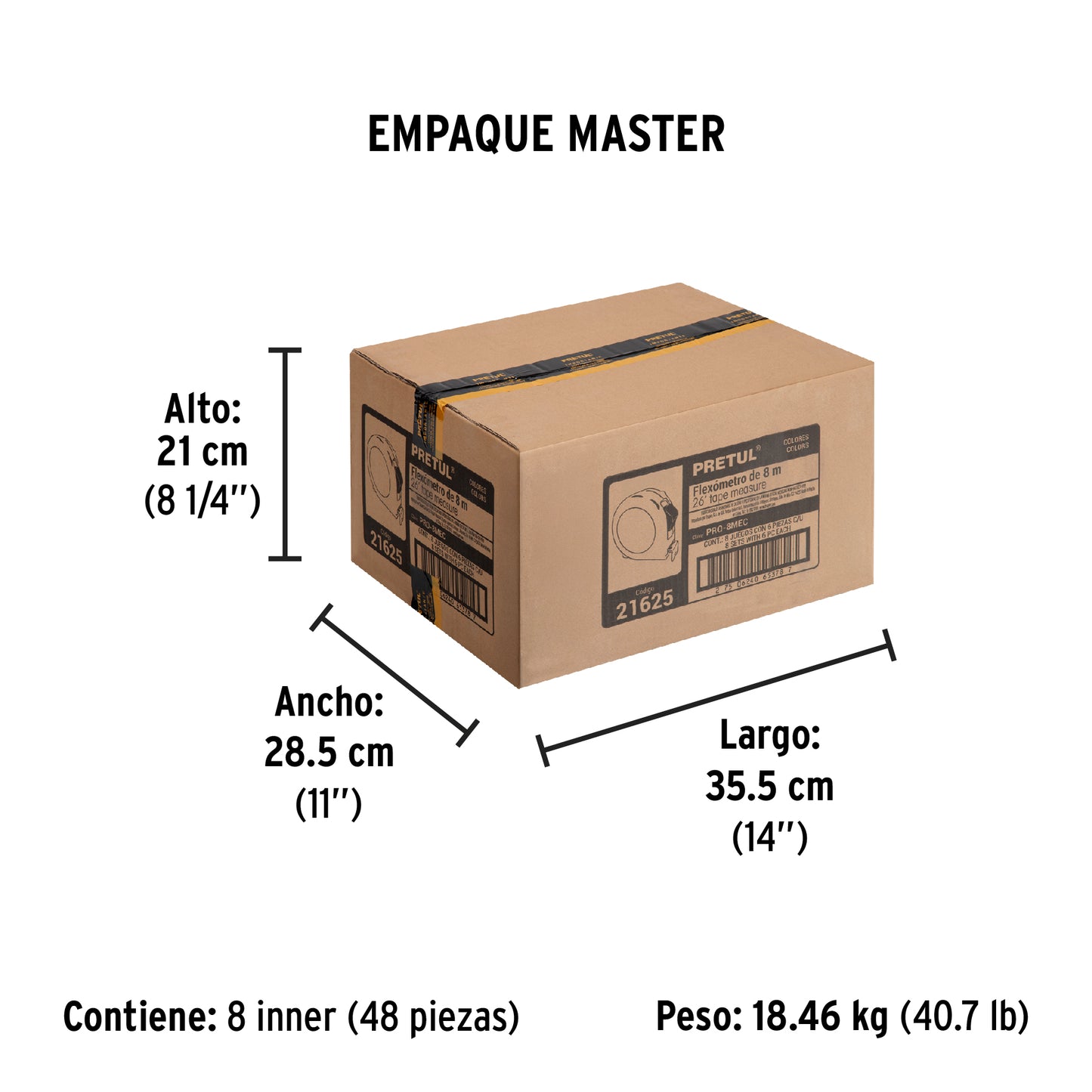 Winchas - Flexómetro 8m cinta 25mm Pretul Cod 21625 PRO-8MEC display box con 6 pzas, precio por unidad