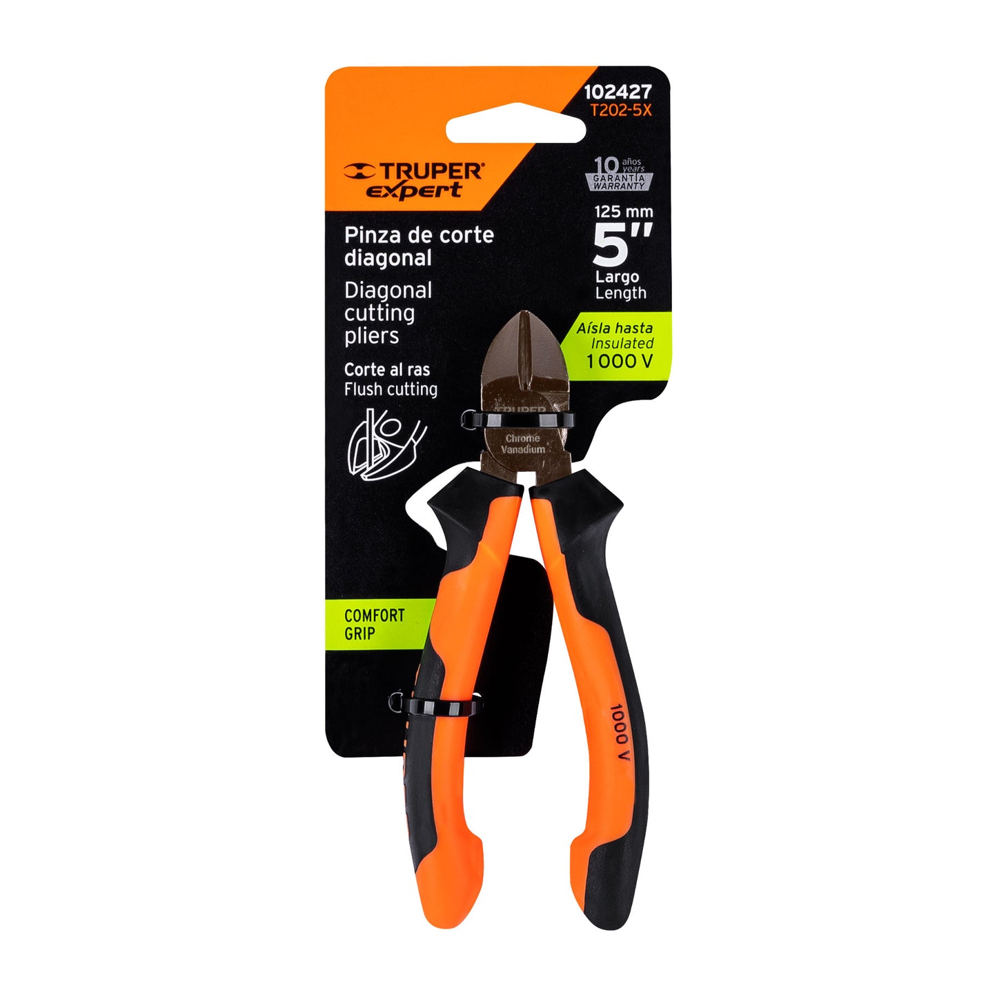 Pinza corte diagonal 5" Truper Expert Cod 102427 T202-5X alta palanca Comfort Grip