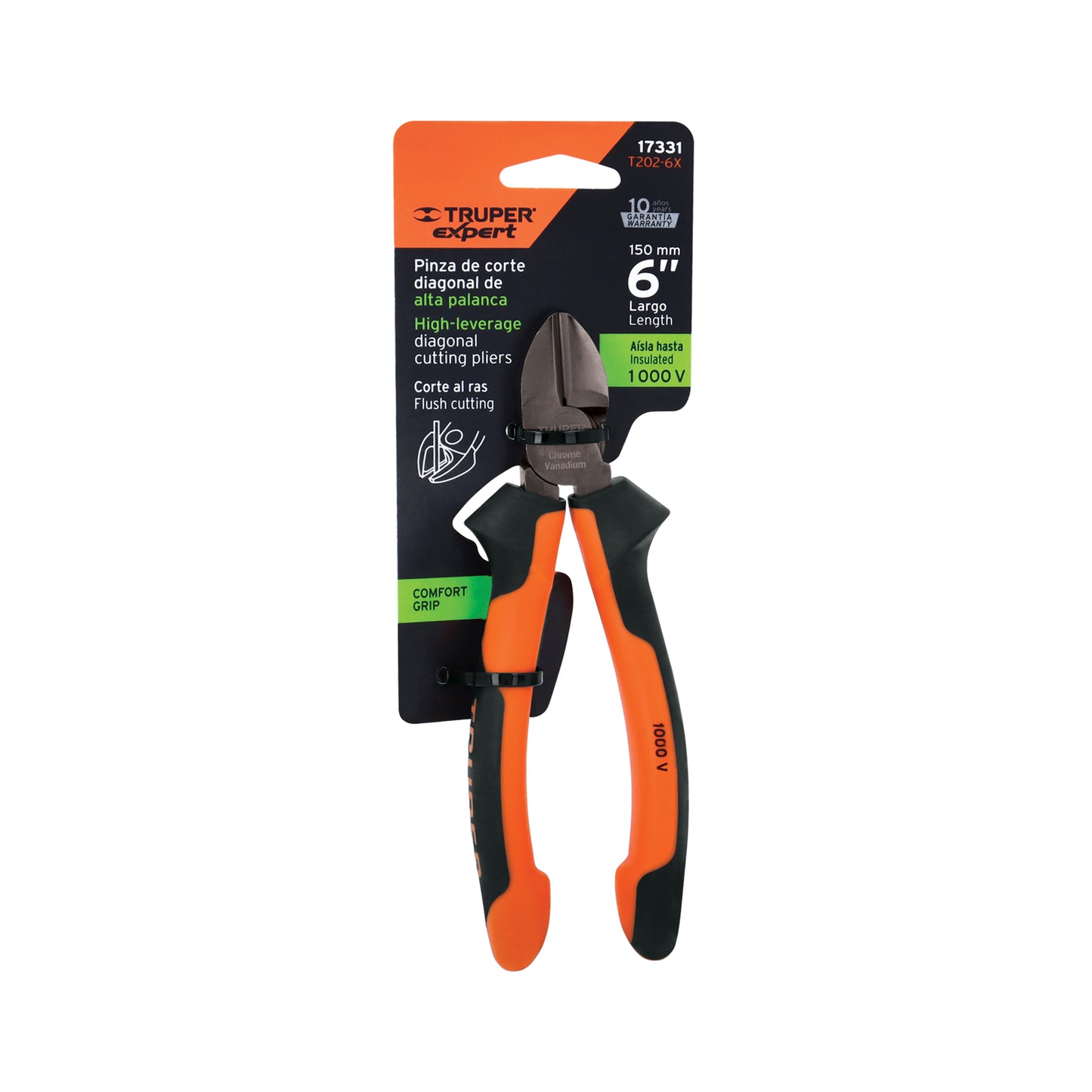 Pinza corte diagonal 6" Truper Expert Cod 17331 T202-6X alta palanca Comfort Grip