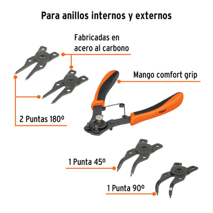 Pinza para anillos de retención 6" Truper Cod 17355 PIAN-4 4 cabezas intercambiables