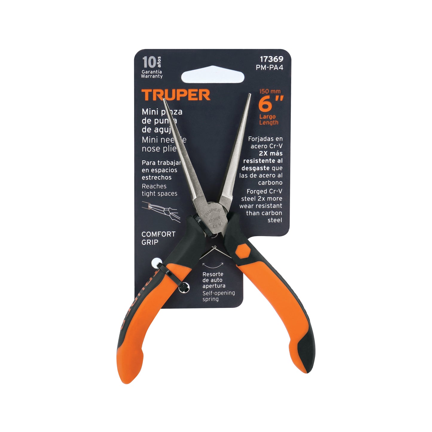 Mini pinza de punta de aguja Truper Cod 17369 PM-PA4 6" mango Comfort Grip