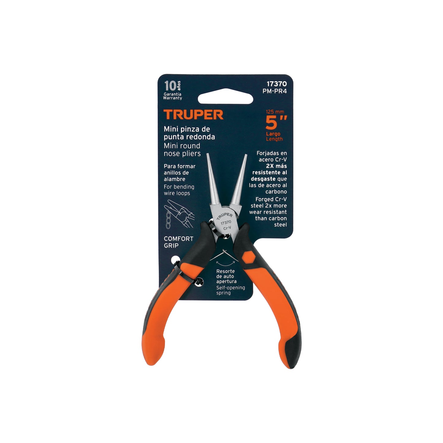 Mini pinza de punta redonda Truper Cod 17370 PM-PR4 5" mango Comfort Grip