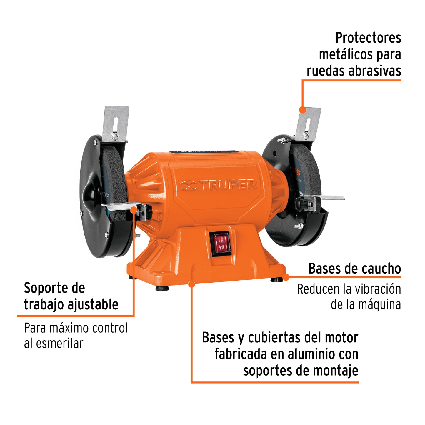 Esmeril de banco Truper Cod 16142 EBA-650-260 6" 1/2 HP 220 V