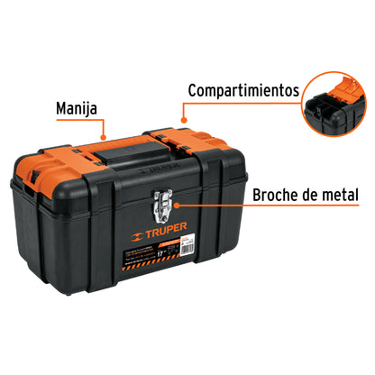 Caja de herramientas Truper Cod 102434 CHP-17XC, de 17" con compartimientos, broches metálicos