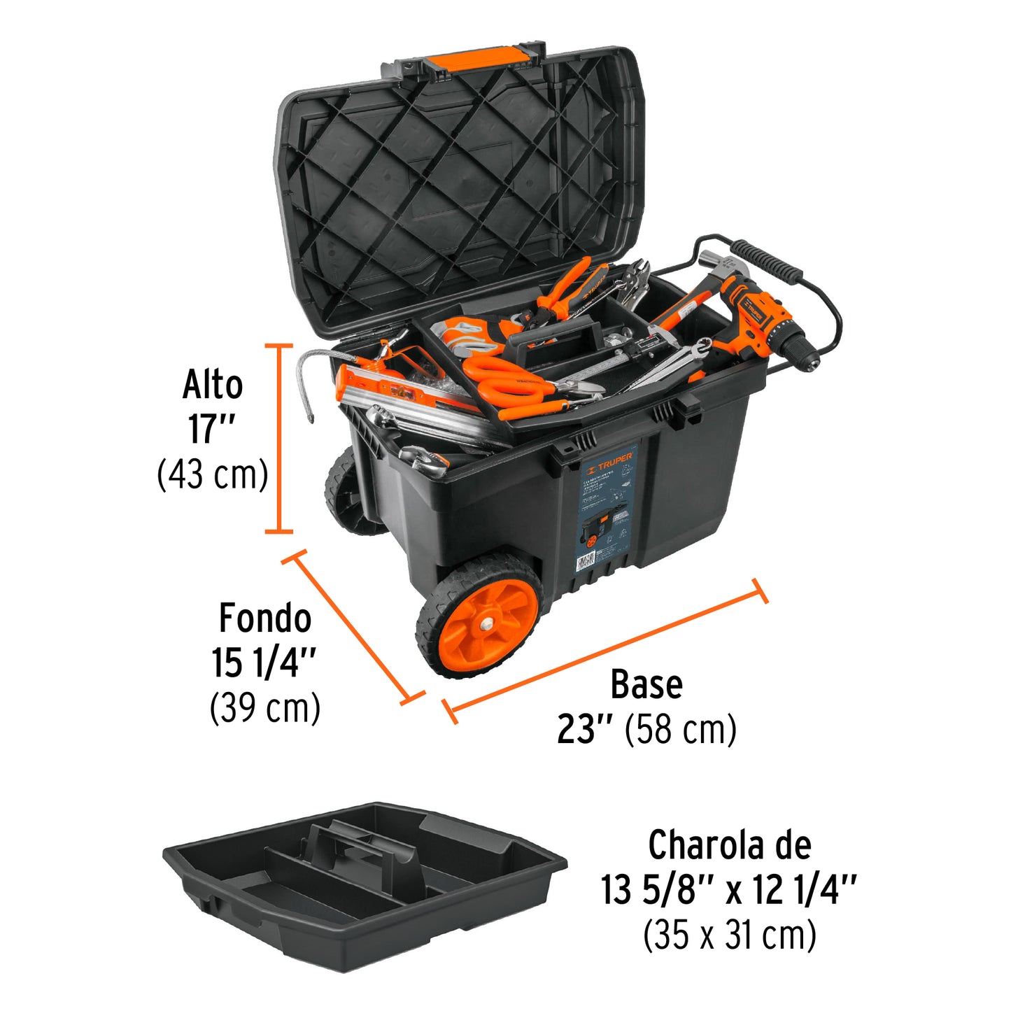 Caja de herramientas Truper Cod 10902 CHP-23R de 23" con rueda y mango telescópico