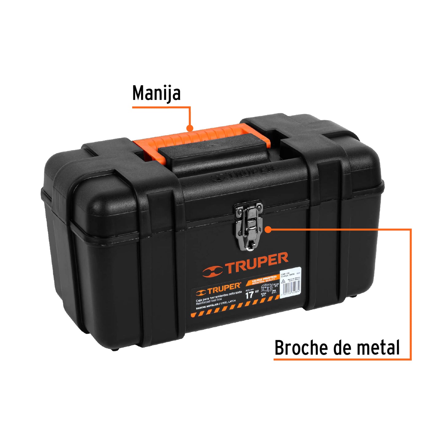 Caja de herramientas Truper Cod 19656 CHP-17X, de 17" industrial, broches metálicos