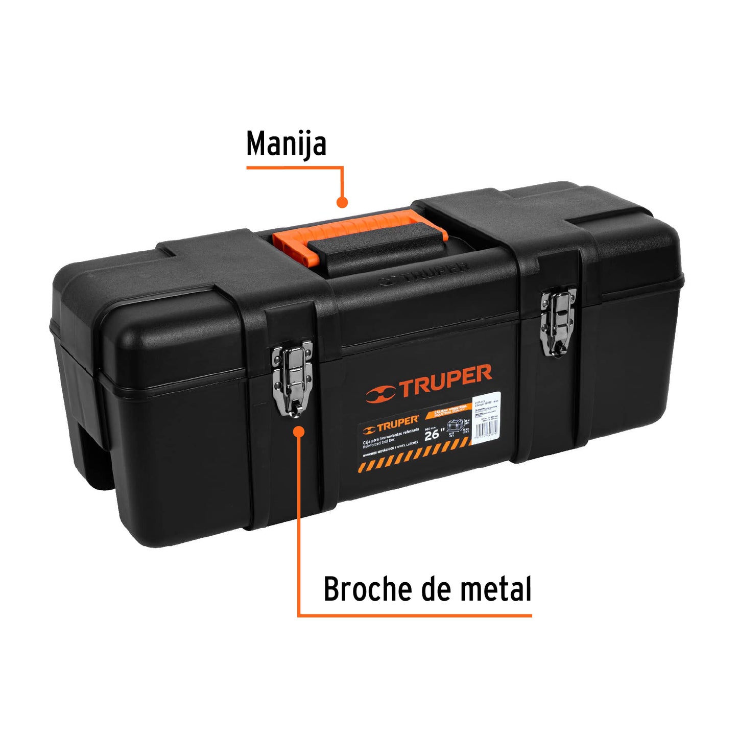 Caja de herramientas Truper Cod 19882 CHP-26X, de 26" industrial, broches metálicos