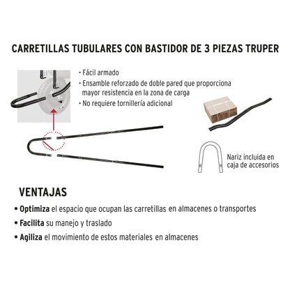 Carretilla 5.5 ft³ Truper Cod 11752 CAT-50ND Neumática bastidor tubular
