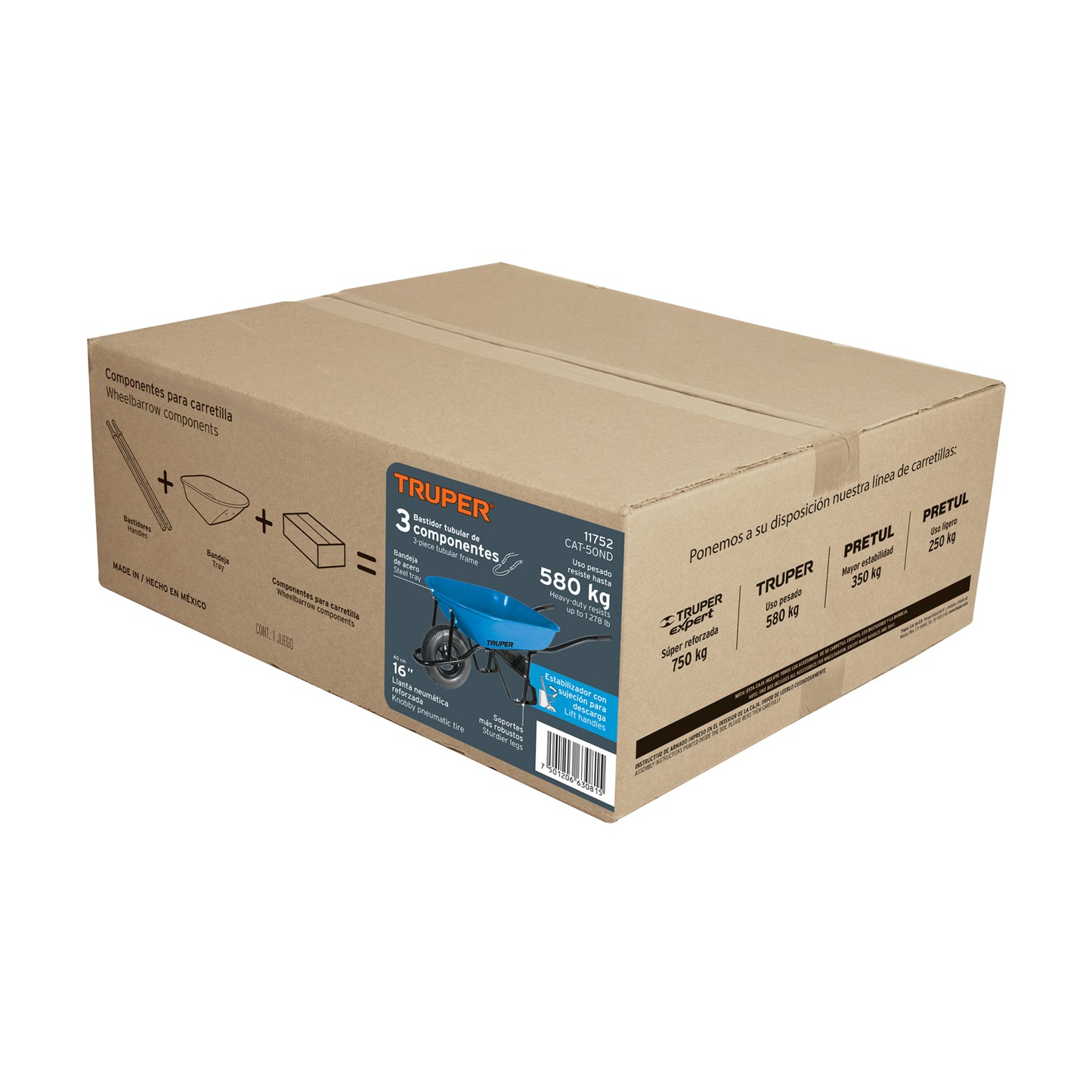 Carretilla 5.5 ft³ Truper Cod 11752 CAT-50ND Neumática bastidor tubular