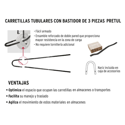Carretilla 5 ft3 Pretul Cod 22703 TP-5N Concha Plástica Neumática Bastidor Tubular