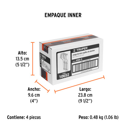 Juego de 3 mini Cepillos Truper Cod 10652 JCEA-3 de alambre 28 pinceles